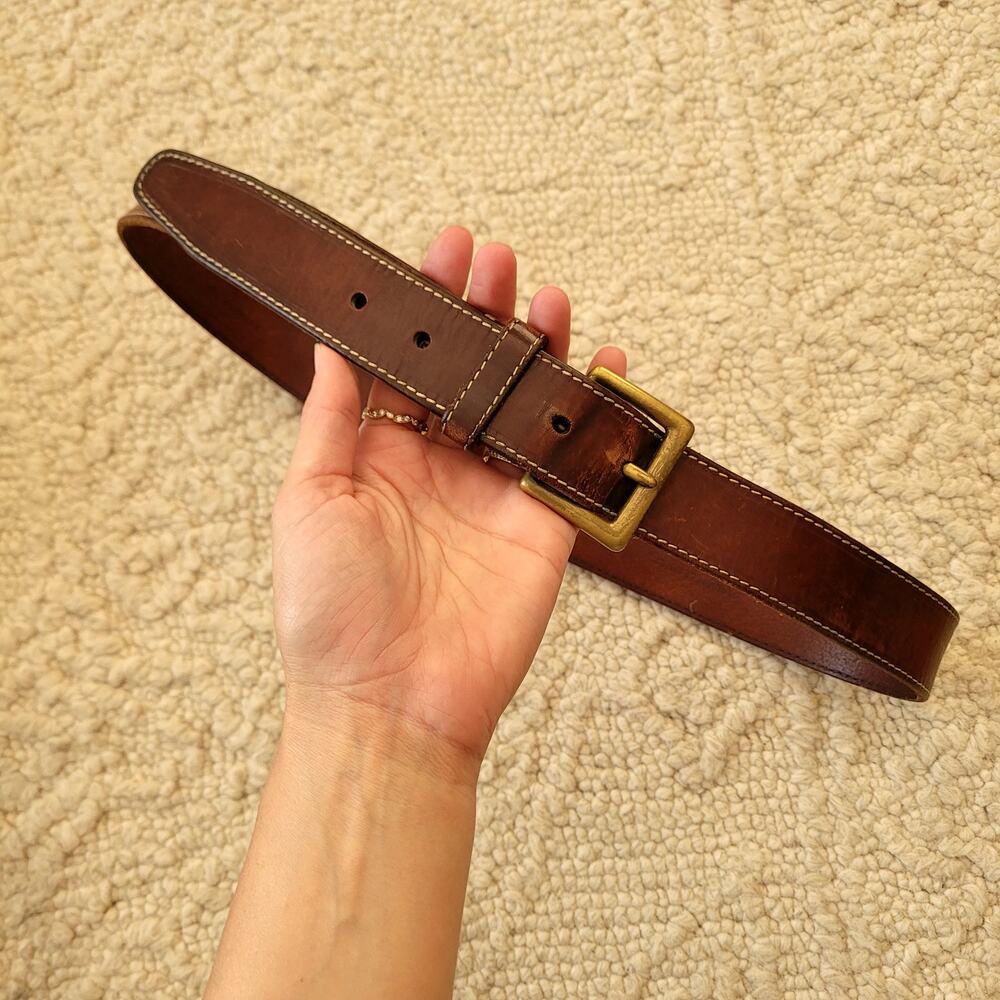 Polo Ralph Lauren Brown Leather Belt Solid Brass Sz 34